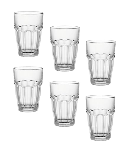 Bormioli Rocco Rock Bar 12.5oz Stackable Glasses Set of 6, Dishwasher Safe