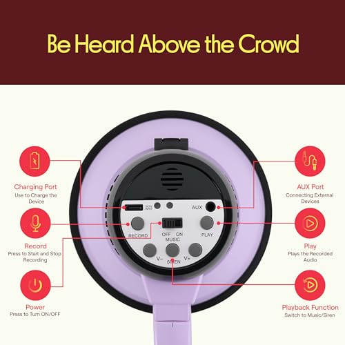 Rechargeable Megaphone with Voice Recording & AUX - Light Purple