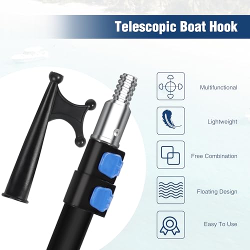Lineslife Black 8ft Telescoping Boat Hook for Docking Floating Pole