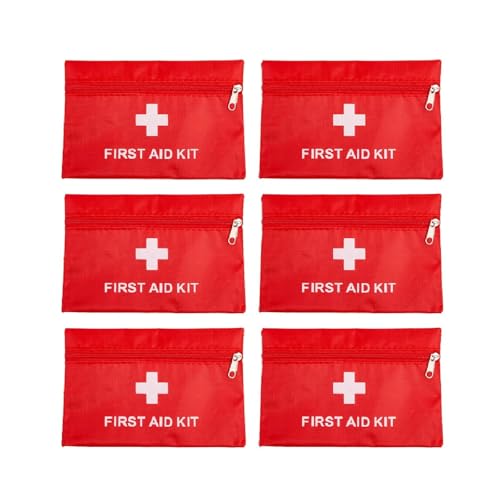 Mini First Aid Bag - Empty Zipper Pouch - Red 6 Pack (4.3 x 6.3 in)