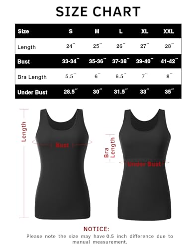 AMVELOP Women’s Tank Tops with Built-In Bra - Cotton Shelf Bra Layering Undershirts 2-3 Pack (Large, 3-Color Set: Black/Dark Gray/Amygreen)