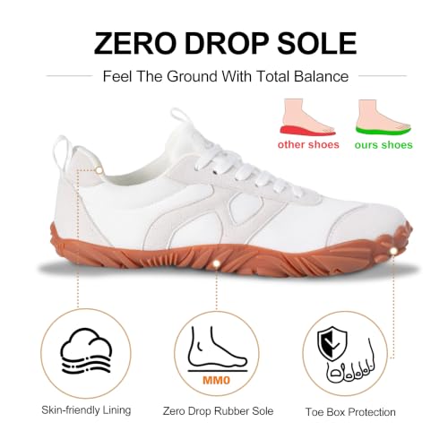 Bewenoo Barefoot Shoes Women Men Wide Toe Box Zero Drop Casual Sneakers - White Grey, Size 9 Women / 7.5 Men