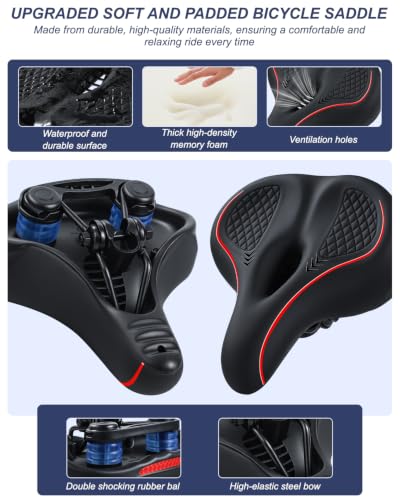 10.6 x 9.6 Inch Waterproof Memory Foam Bike Saddle - Ergonomic Comfort for Cycling