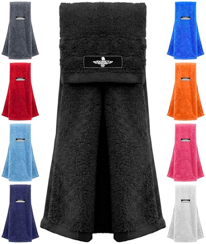 Football Towel with Hook & Loop Fastener - Black | QB Towel for Sweat Absorption