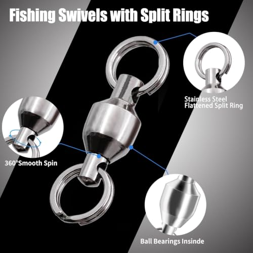 Ball Bearing Swivels with Split Rings - 25pcs for Saltwater Fishing