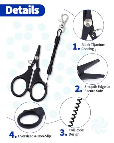 Fishing Scissors Set - 3 PCS Stainless Steel Line Cutters with Lanyards - Black