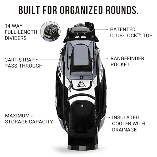 Golf Cart Bag with 14-Way Divider and Cooler - Grey