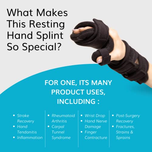 BraceAbility Soft Resting Hand Splint - Medium Right Hand Immobilizer for Finger Contractures, Post-Surgery Recovery