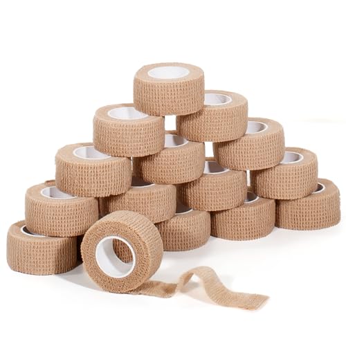 Self-Adhesive Cohesive Bandage Wrap - 1 Inch, 16 Rolls for First Aid & Sports