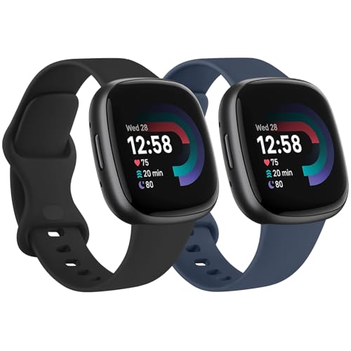 Soft Silicone Sports Bands for Fitbit Versa 4/3 & Sense 2 - Black & Navy Blue