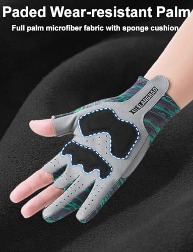 Fishing Gloves for Men & Women - Anti-Slip Padded Kayak Gloves, 3-Cut Fingers UV Protection - Green / Medium