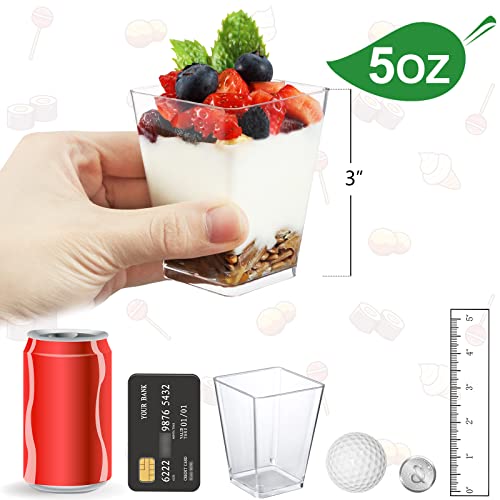Eupako 160 Pack 5 oz Clear Plastic Mini Dessert Cups Square Parfait Cups for Fruit, Pudding, Mousse, Ice Cream, Party, Wedding
