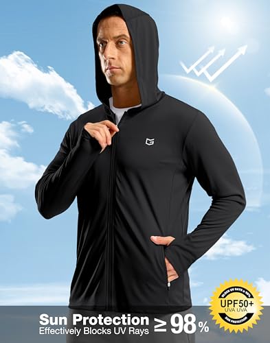G Gradual UPF50+ Mens Hooded Sun Hoodie Jacket Zip Up - Large Black
