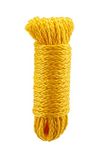 Hollow Braided Polypropylene Rope - Yellow, 1/4" x 40 Feet