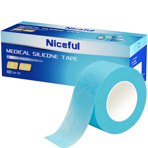 Niceful Blue Silicone Medical Tape 1x5.5Yd Hypoallergenic 6 Rolls