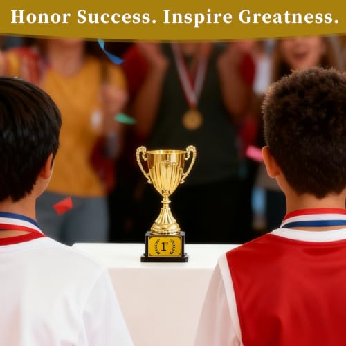 7.48" Gold Plastic Trophy Award with 1st Place Label - Small Winner Cup for Kids