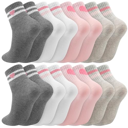 Jspupifip Girls Crew Athletic Socks for Ages 6-10 - Pink White Gray Dark Gray