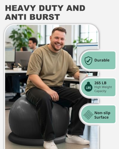 Yoga Ball Chair with Base for Office & Pregnancy - Black L (23-26in)
