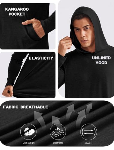 PINSPARK Men's Lightweight Black Golf & Workout Hoodies Pullover Large