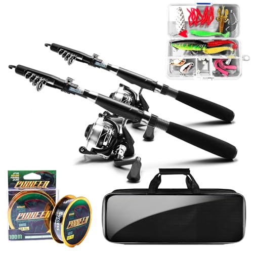 Luyianxi 5.9 ft Telescopic Fishing Pole & Reel Combo, 2 Rods 2 Reels kit with Lures, Line, Bag