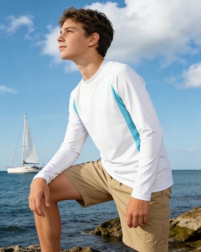 Boys Long Sleeve Rash Guard Swim Shirt - 11-12 Years White