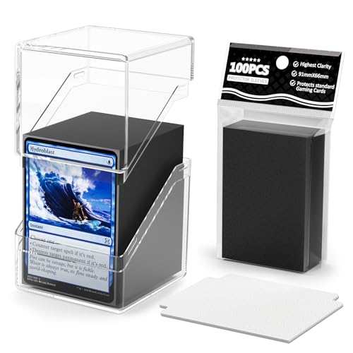 Card Deck Storage Box with 100 Card Sleeves - Black