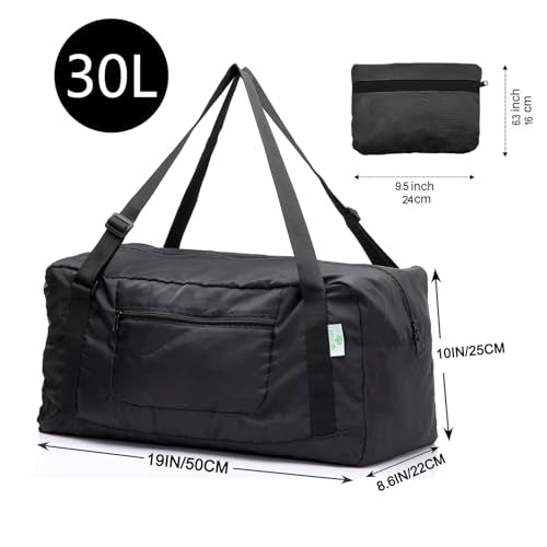 Foldable Travel Duffel Bag for Gym - Black Sport Bag