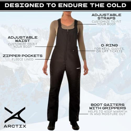 Women's Insulated Ski Bibs - Water Resistant Snow Pants - Medium/31" Inseam - Black