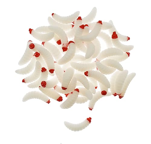 1-Inch Soft Plastic Fishing Worms Lures - 50pcs White Maggot Baits