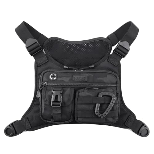 DEYACE Black Tactical Chest Bag for Men with Phone Holder - Adjustable, Water-Resistant