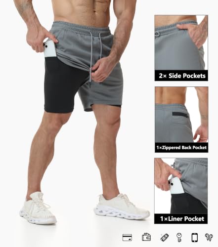 CYPER SUN Men's X-Large 2-in-1 Running Shorts with Seamless Liner & 4 Pockets