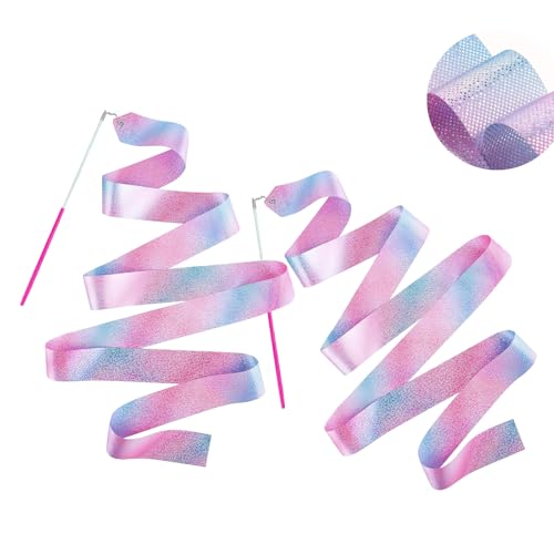 2PCS 79-Inch Rhythmic Gymnastics Dance Ribbons with Wand - Sparkling Color