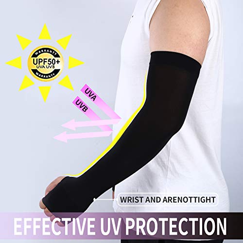 Cooling Compression Arm Sleeves with Hand Cover - 2 Pairs Black