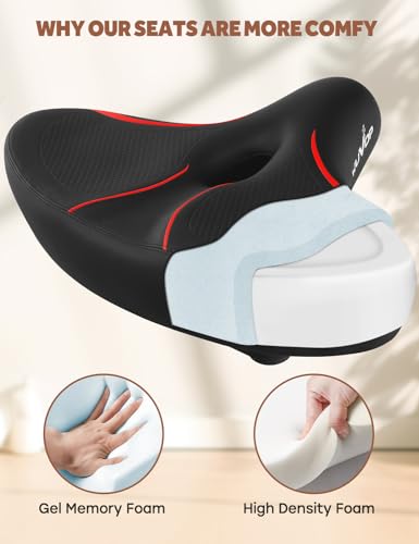 Oversized Wide Bike Seat Saddle for Men & Women - WUVOP, Red
