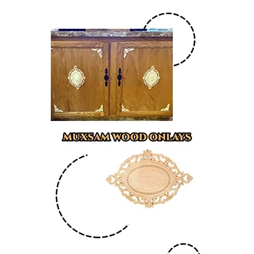 Wood Appliques Onlays, 1Pc Wooden Carved Carving Decal Center Decor for Door Cabinet Wall Ceiling Dresser Cupboard Fireplace Stairs Furniture Decoration DIY Project, 22x14.5cm/8.66"x5.71"