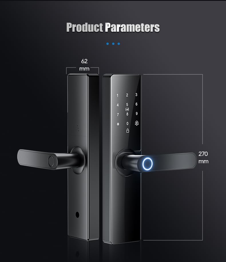 Smart Electronic Door Lock with Fingerprint Biometric, App Control, Smart Card, Password, Key Access & USB Emergency Charge - Metal Wi-Fi Enabled Touchscreen Keypad, AA Battery Powered