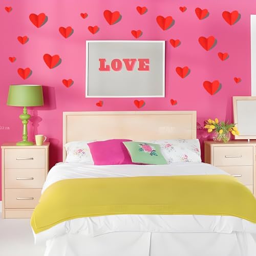 72 Pcs Valentine's Day Wall Decoration, 3D Heart Valentine Wall Stickers, Waterproof Wall Decals, for Wedding Anniversary Party Bedroom School Office Valentine's Day Decorations (Red)