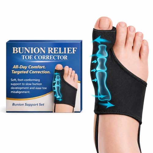 Bunion Corrector for Women & Men - Big Toe Straightener with Splint & Pads - Black