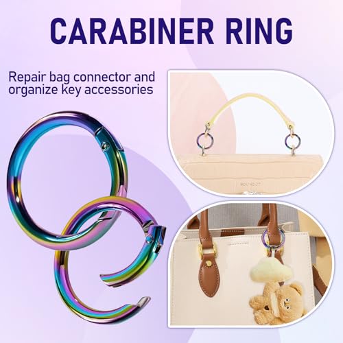 2 Pack Metal Round Carabiner Clips - 1 Inch Spring O Ring for Bags & Keys