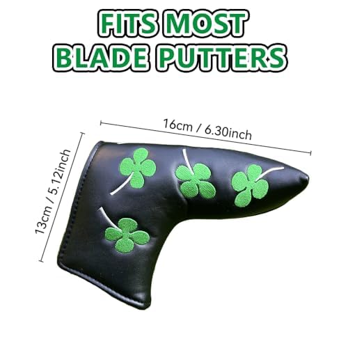 Golf Club Head Covers Blade Putter Cover with Four-Leaf Clover Embroidery Headcovers Fits Most Putters Scotty Cameron, Taylormade, Odyssey, Titleist, Callaway Blade Putter Headcover.