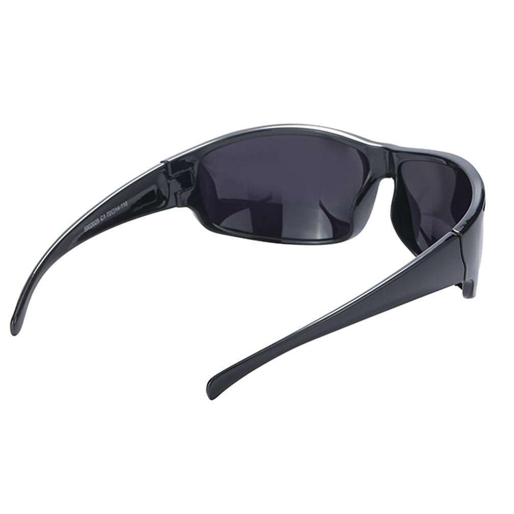 PLOPLO Super Dark Black Sunglasses Biker Rider Wrap Around Sport Sunglass UV400 Protection For Sensitive Photophobia (Glossy Black, Black)