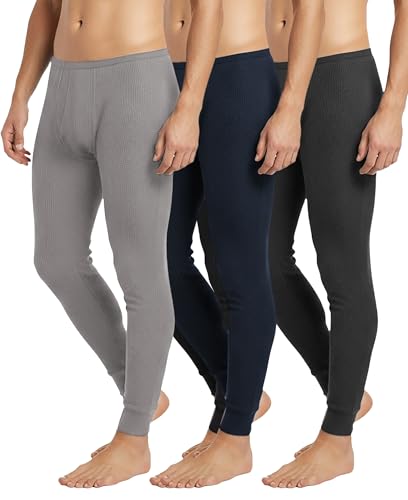 Andrew Scott Men's Thermal Waffle Underwear Bottoms 3 Pack Medium Denim Charcoal Grey