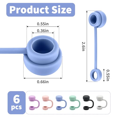 Reusable Silicone Straw Covers for Tumblers - 6 Pack Dust-Proof Caps