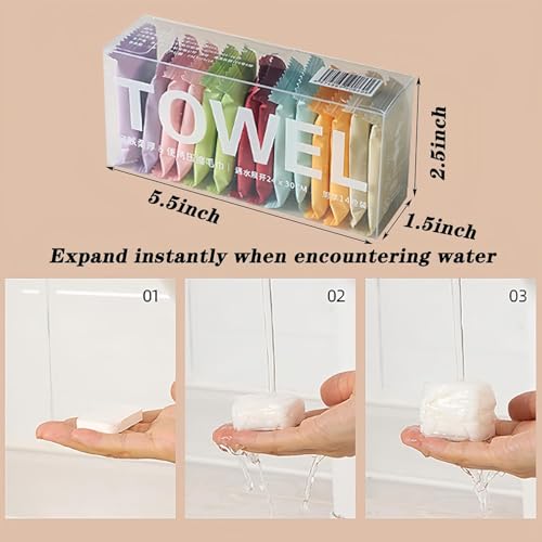 14 Pack Compressed Towels - Portable Mini Hand Wipes, Multicolor