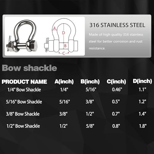 316 Stainless Steel Boat Anchor Shackle 5/16 Inch - 2 PCS