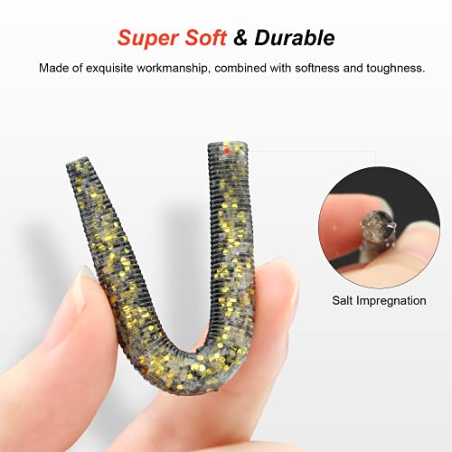 Soft Plastic Worms Fishing Lures Kit with Jig Heads - 25pcs, 5 Colors