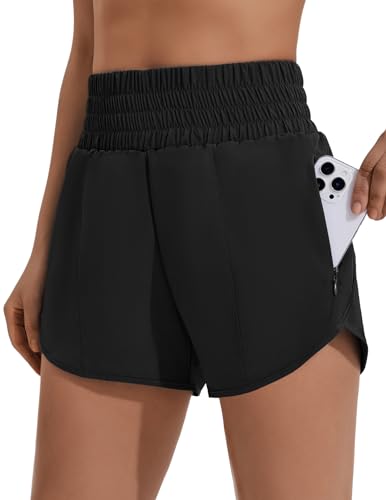 PINSPARK Women's 3-Inch High-Waisted Running Shorts Athletic Workout Shorts Large Black