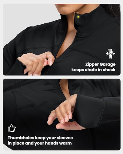 Lightweight Slim Fit Zip Up Workout Jacket for Women - Black, Small