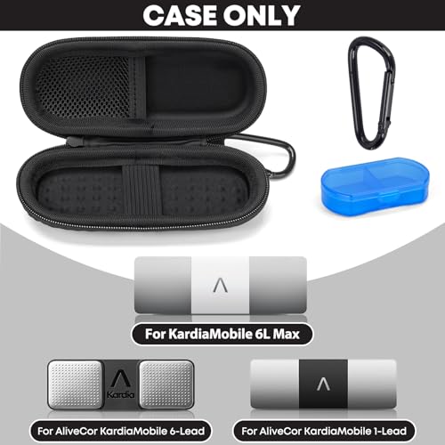 KardiaMobile EKG Monitor Case - Hard Travel Case with Pill Box & Carabiner Clip - Black