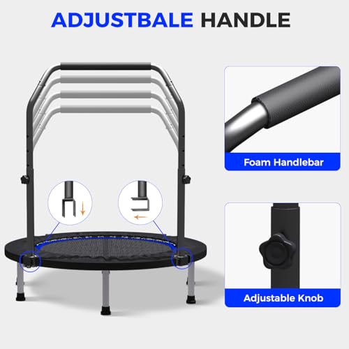 40" Mini Trampoline for Adults & Kids - Blue - Rebounder with Bar